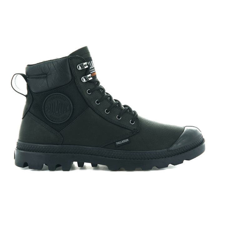 Palladium Pampa Shield WP+ LTH Men\'s Boots Black | UK D809-VQG